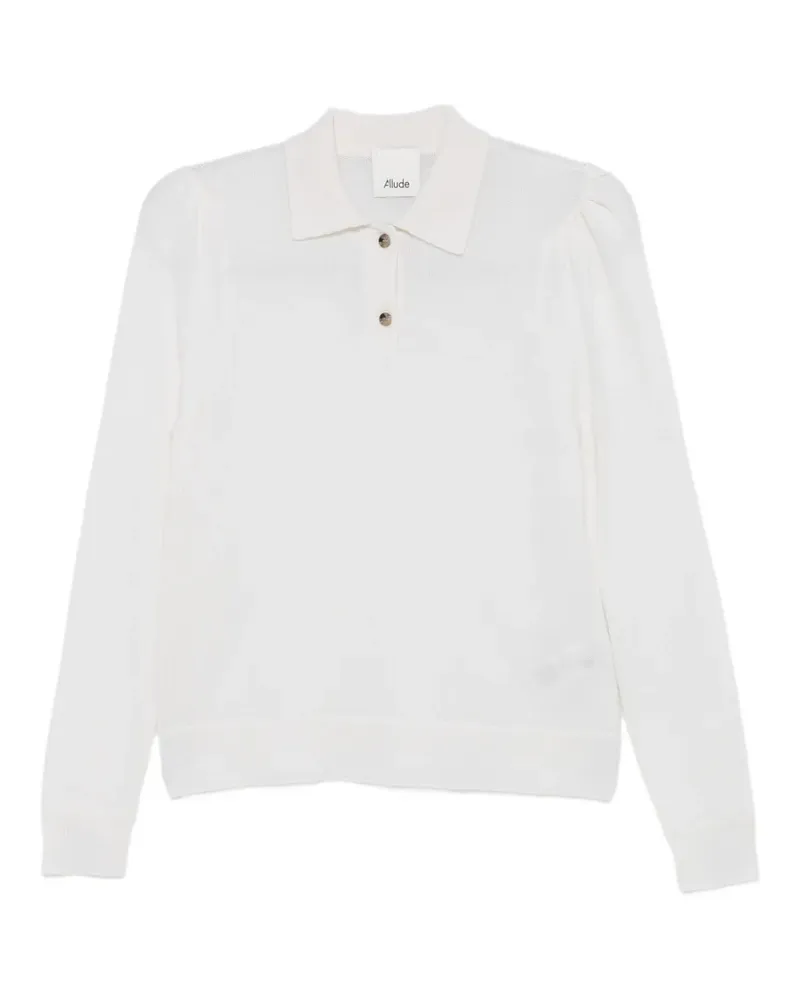 ALLUDE button-placket long-sleeve polo top - Weiß Weiß