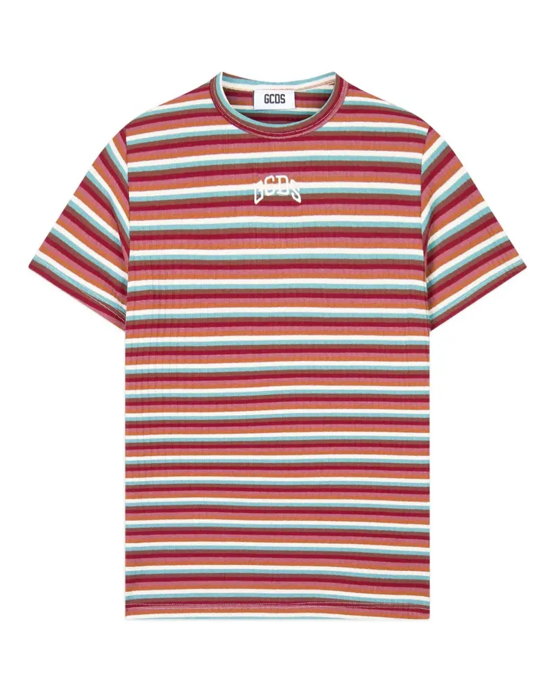 GCDS Gestreiftes T-Shirt aus geripptem Strick - Rot Rot