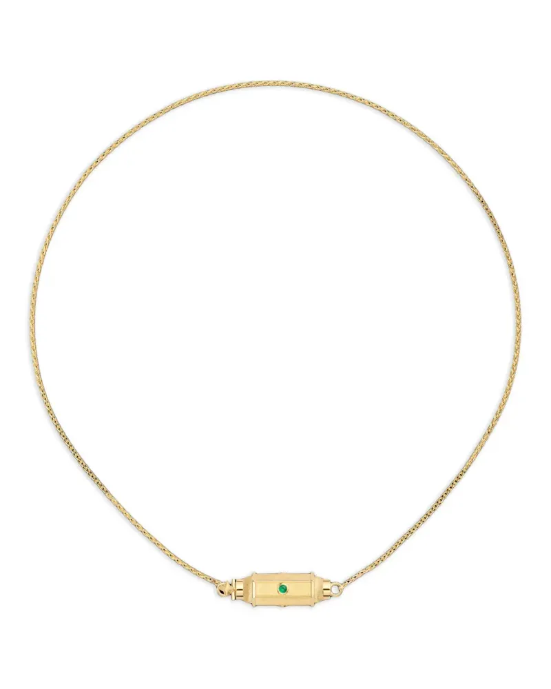 Marie Lichtenberg micro Coco emerald locket necklace - Gold Gold