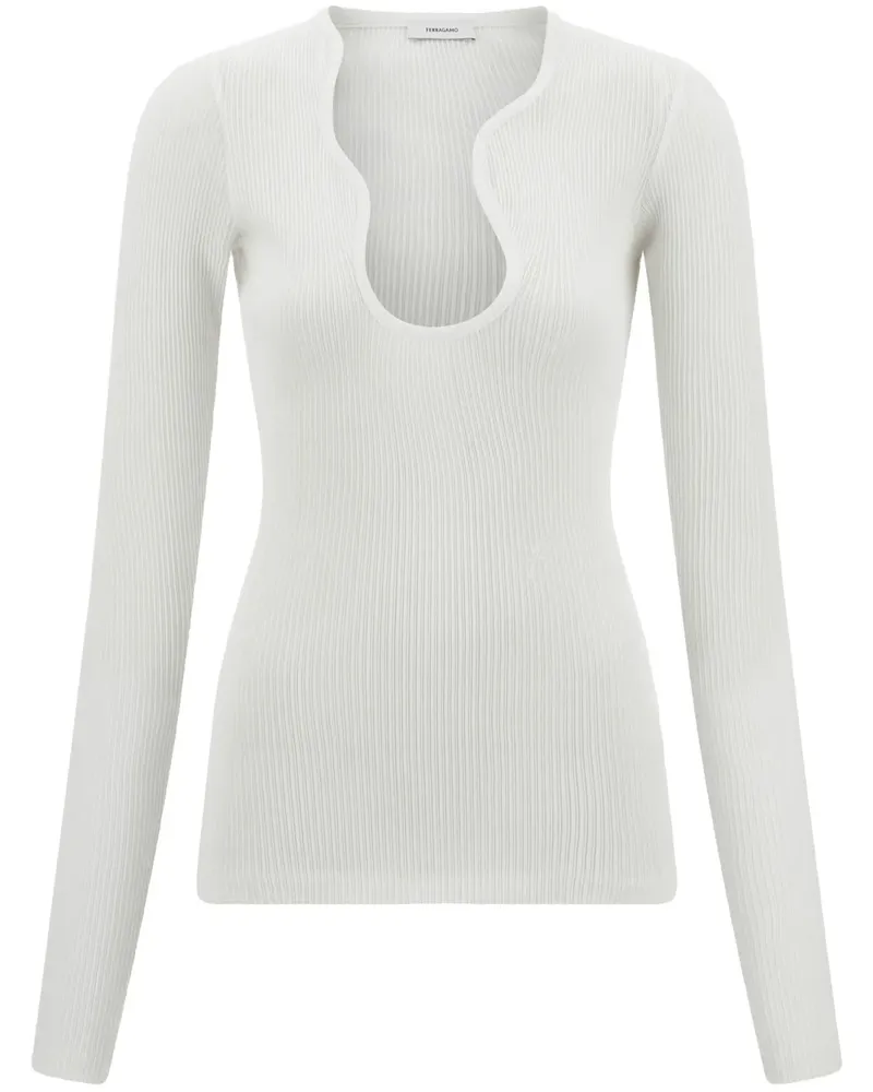 Ferragamo Pullover mit geripptem Ausschnitt - Weiß Weiß