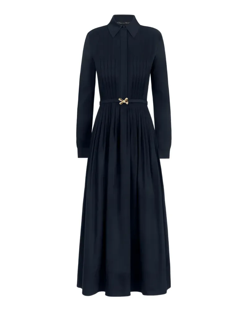 Oscar de la Renta bow-belt pleated flared midi shirt dress - Blau Blau