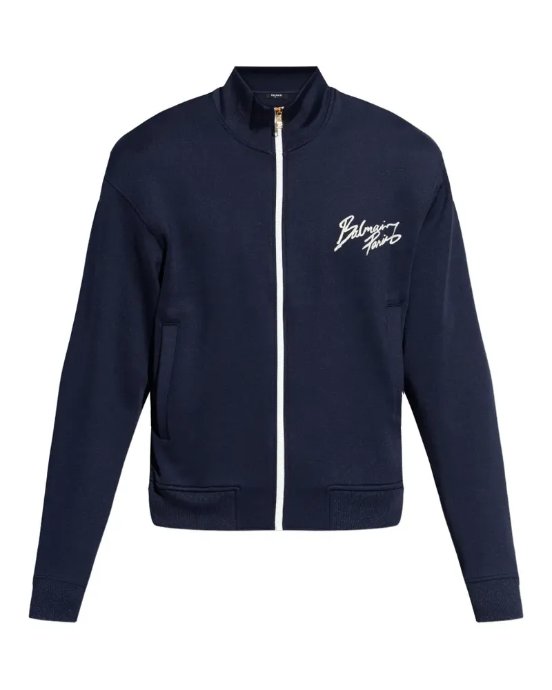 Balmain zip-fastening logo-embroidery sweatshirt - Blau Blau