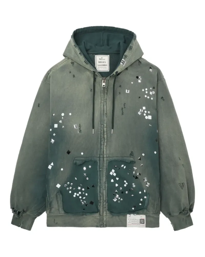 MIHARAYASUHIRO embellished distressed zip-up hoodie - Grün Grün
