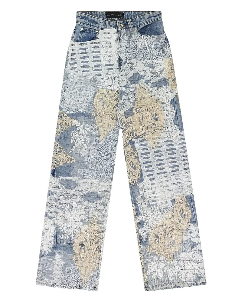 WHO DECIDES WAR grid lace straight-fit jeans - Blau Blau