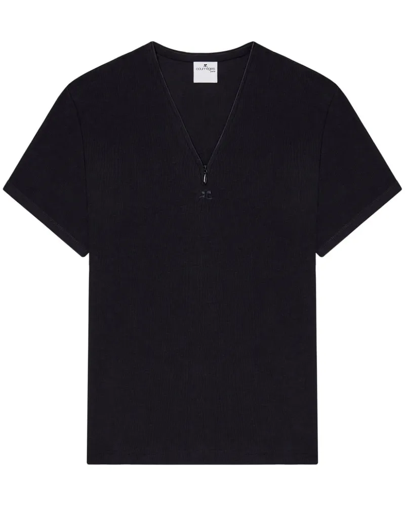 Courrèges Geripptes 90 T-Shirt Schwarz