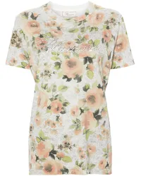 Blumarine T-Shirt mit Rosen-Print Grau