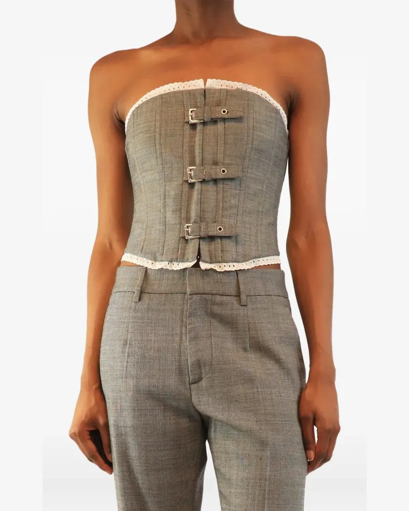 Alessandra Rich buckled lace-trim top - Grau Grau
