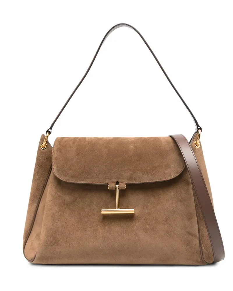 Tom Ford Umhängetasche aus Wildleder mit T-Riemen - Braun Braun