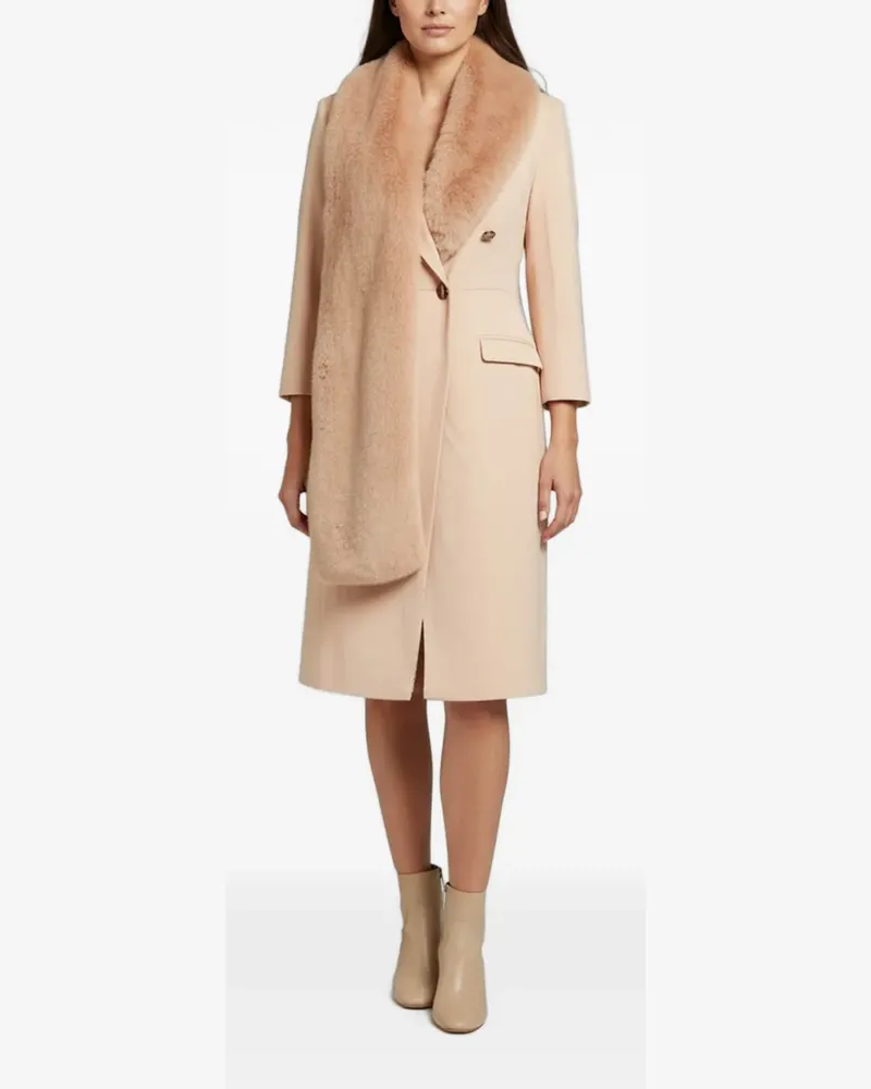 Elisabetta Franchi faux-fur collar coat-style midi dress - Nude Nude