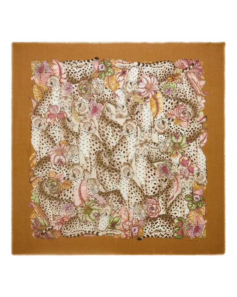 Ferragamo Ghepardo-print cashmere scarf - Braun Braun