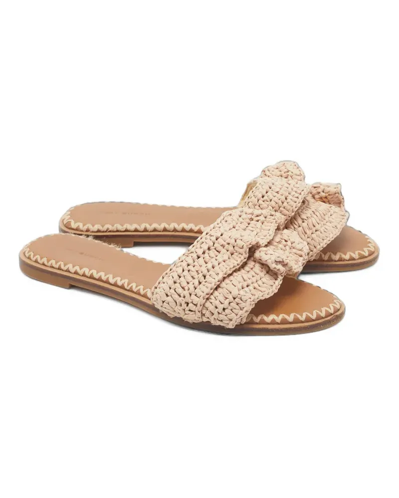 Tory Burch Double T raffia slides - Braun Braun