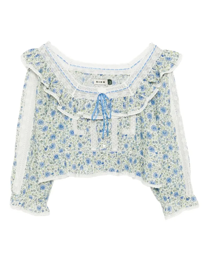 RIXO Oceana Bluse mit Blumen-Print - Blau Blau