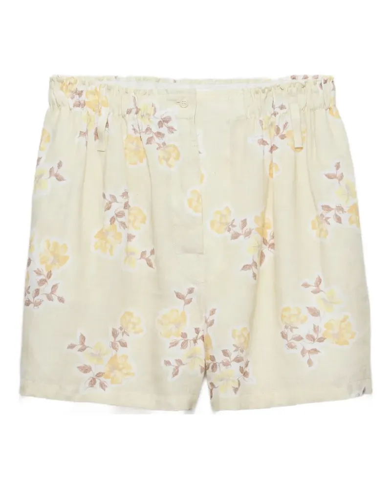 Prada floral-print old linen shorts - Gelb Gelb