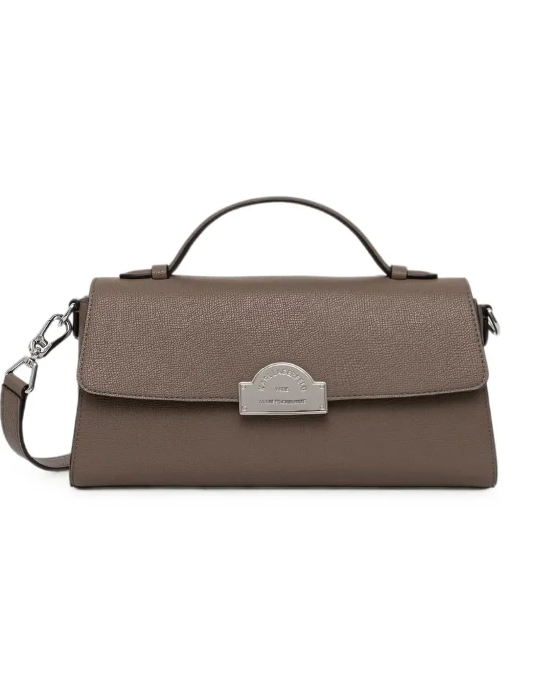 Karl Lagerfeld logo-plaque pebbled-leather shoulder bag - Braun Braun