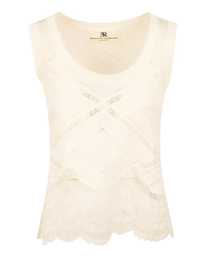 Ermanno Scervino lace-trimmed pointelle-knit top - Nude Nude