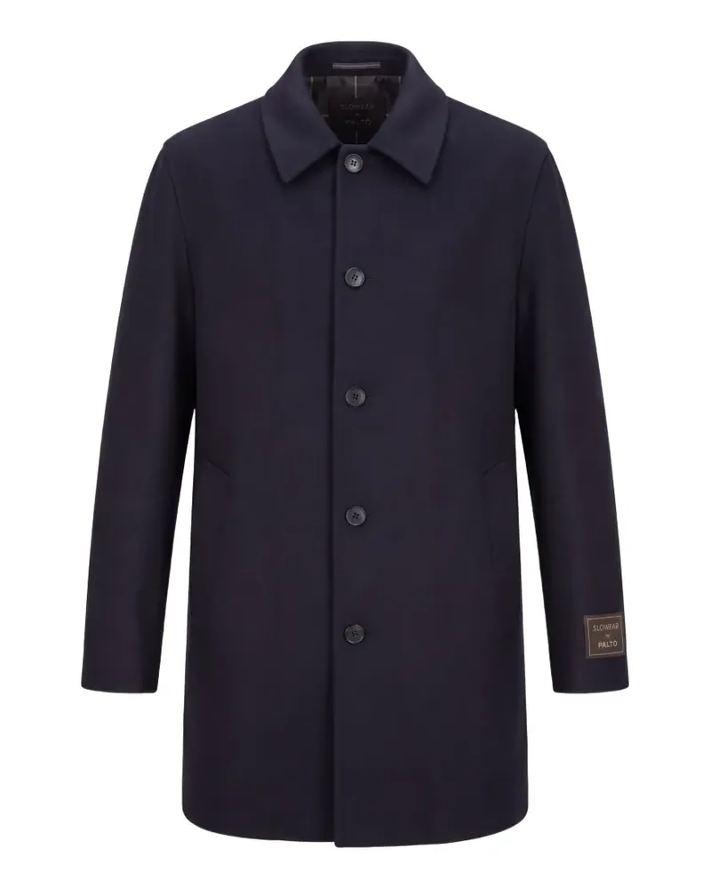 Slowear single-breasted logo-patch coat - Blau Blau