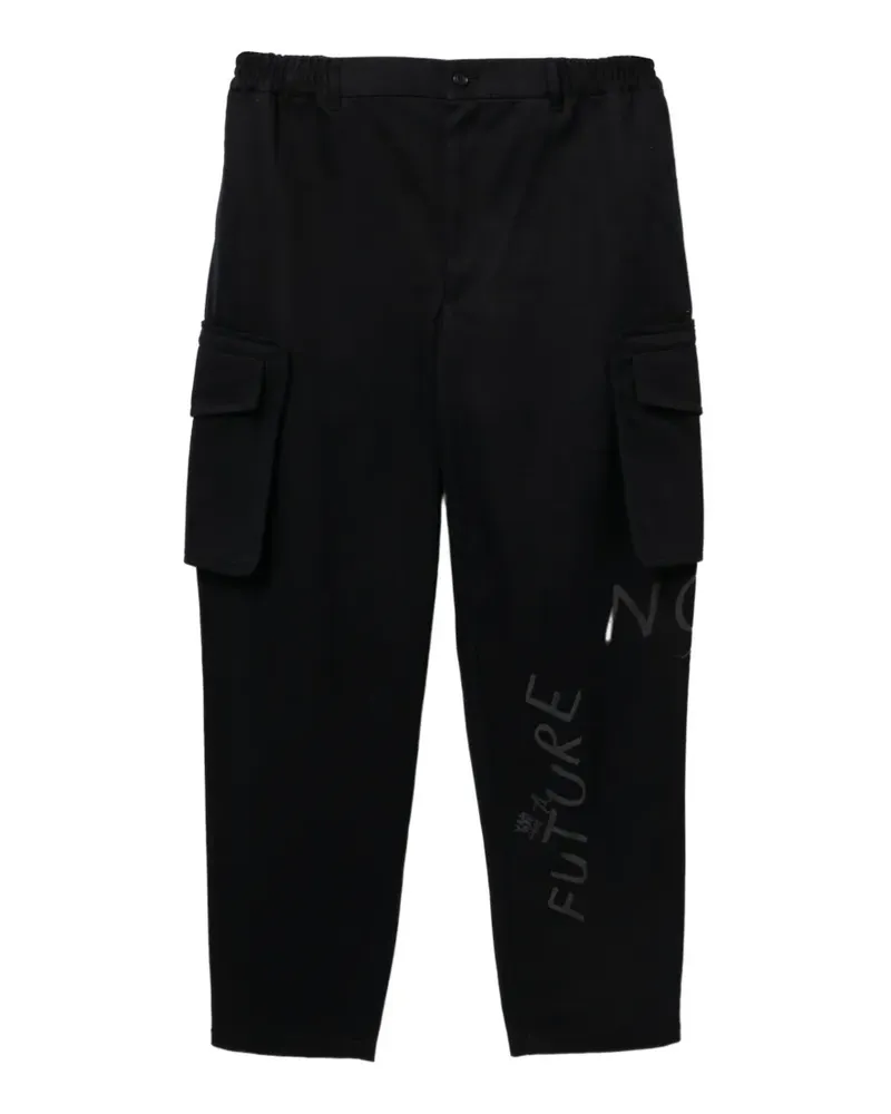 Comme des Garçons text-print twill tapered trousers - Blau Blau