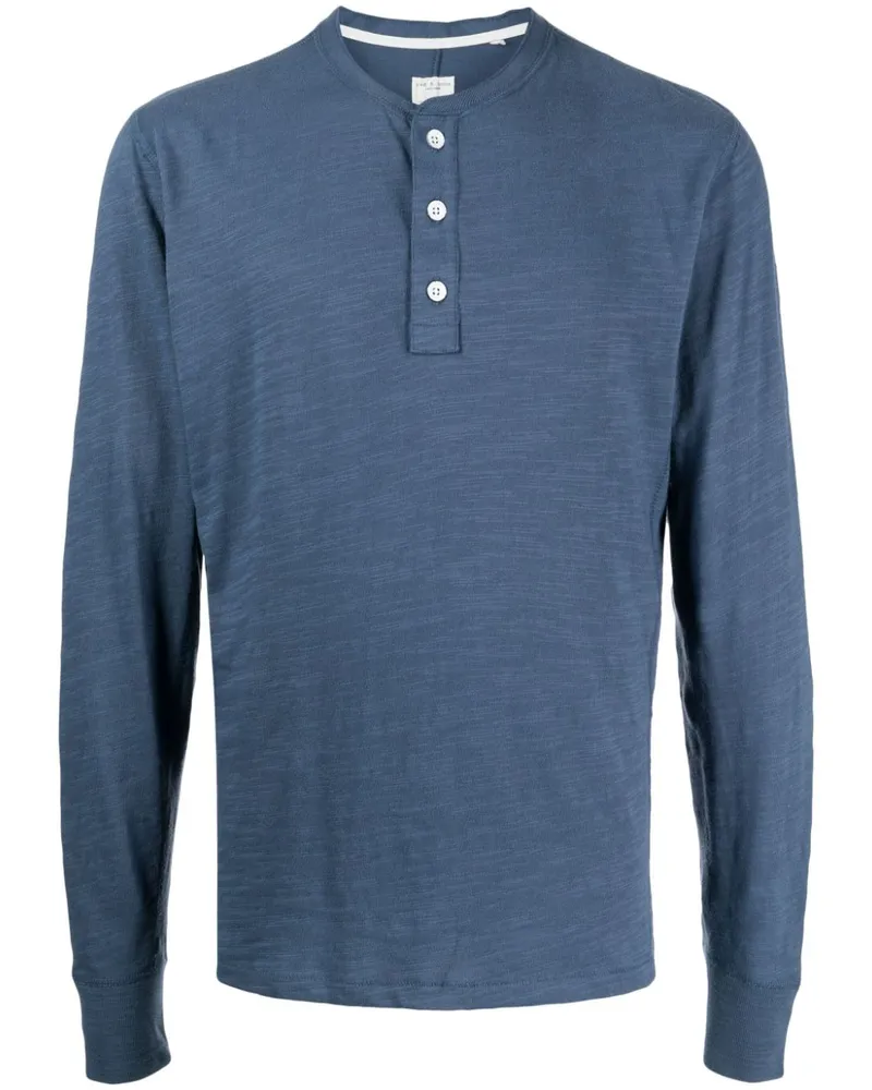 Rag & Bone T-Shirt mit Henley-Kragen Blau