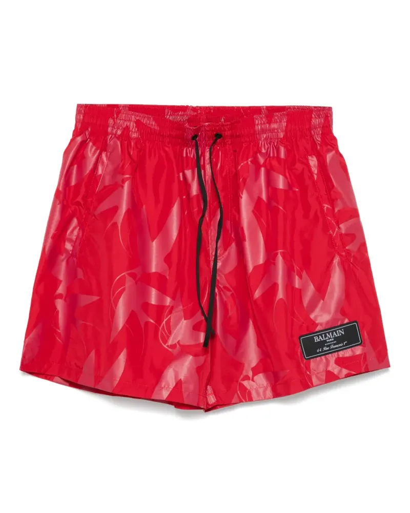 Balmain Badeshorts mit Schwalben-Print - Rot Rot