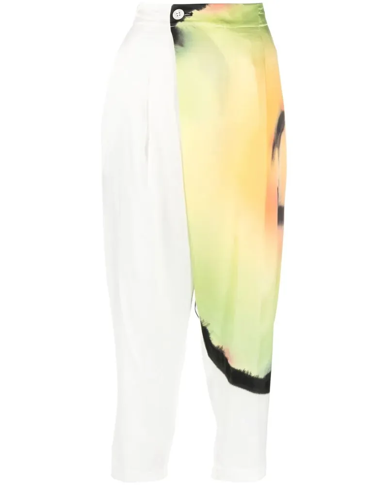 Issey Miyake Cropped-Hose mit abstraktem Print - Gelb Gelb