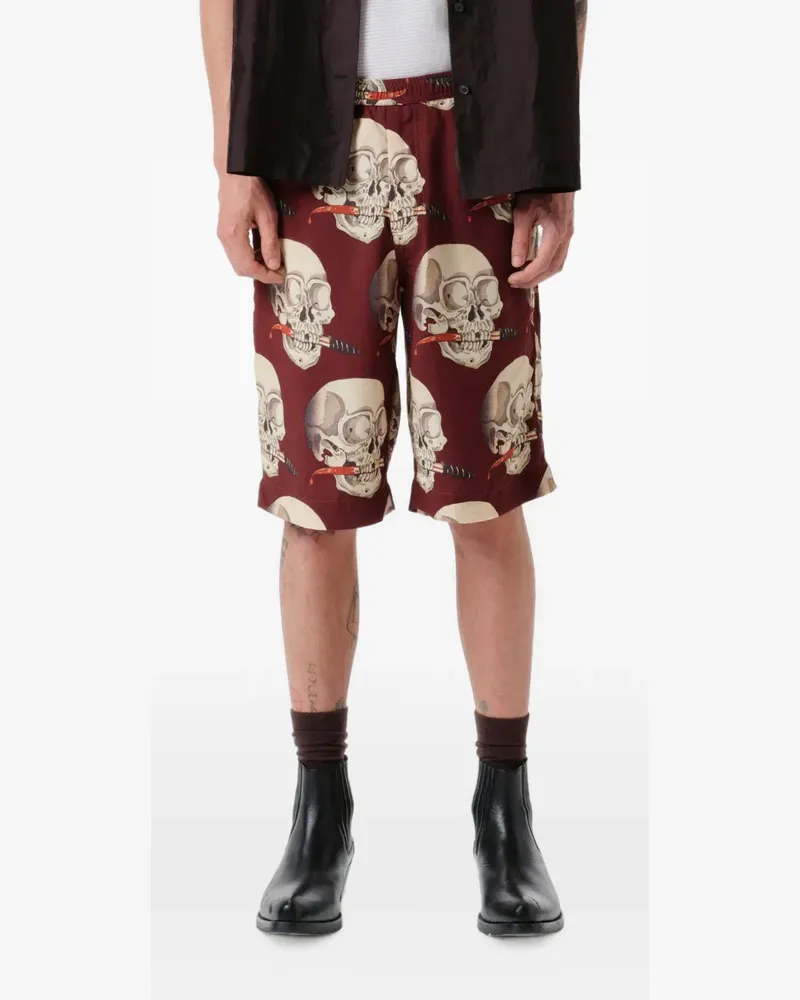 ENDLESS JOY Shorts mit Totenkopf-Print - Rot Rot