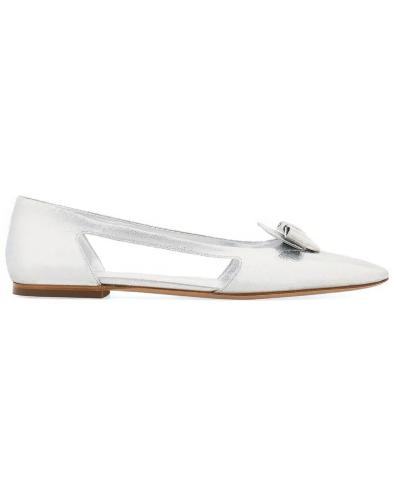 Ferragamo Drop Bow Ballerinas Silber