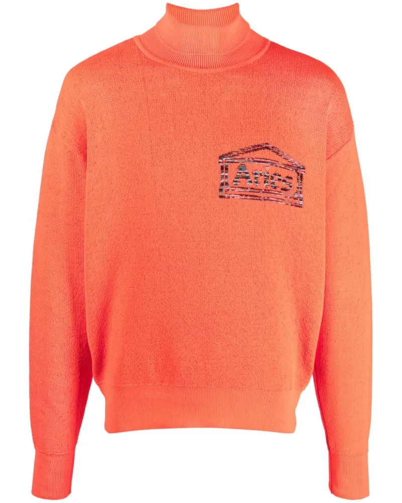 Aries Rollkragenpullover mit Logo-Stickerei Orange