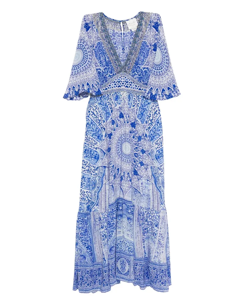 Camilla graphic-print ruffled-hem dress - Blau Blau