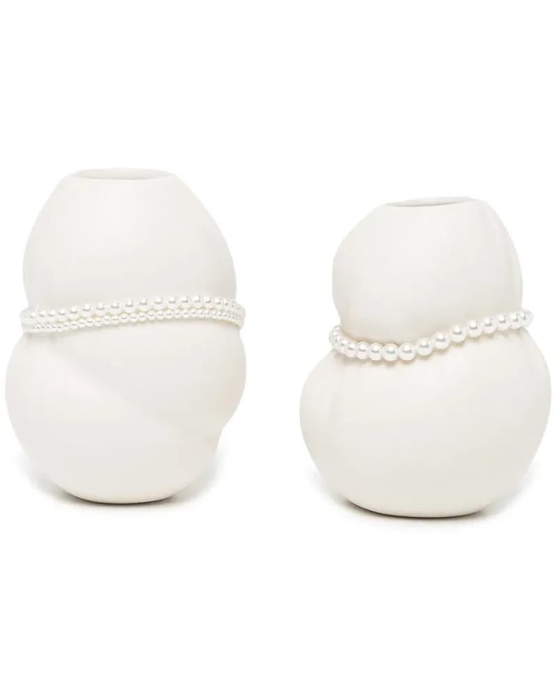 Completedworks Set aus zwei Porzellanvasen mit Kunstperlen - Weiß Weiß