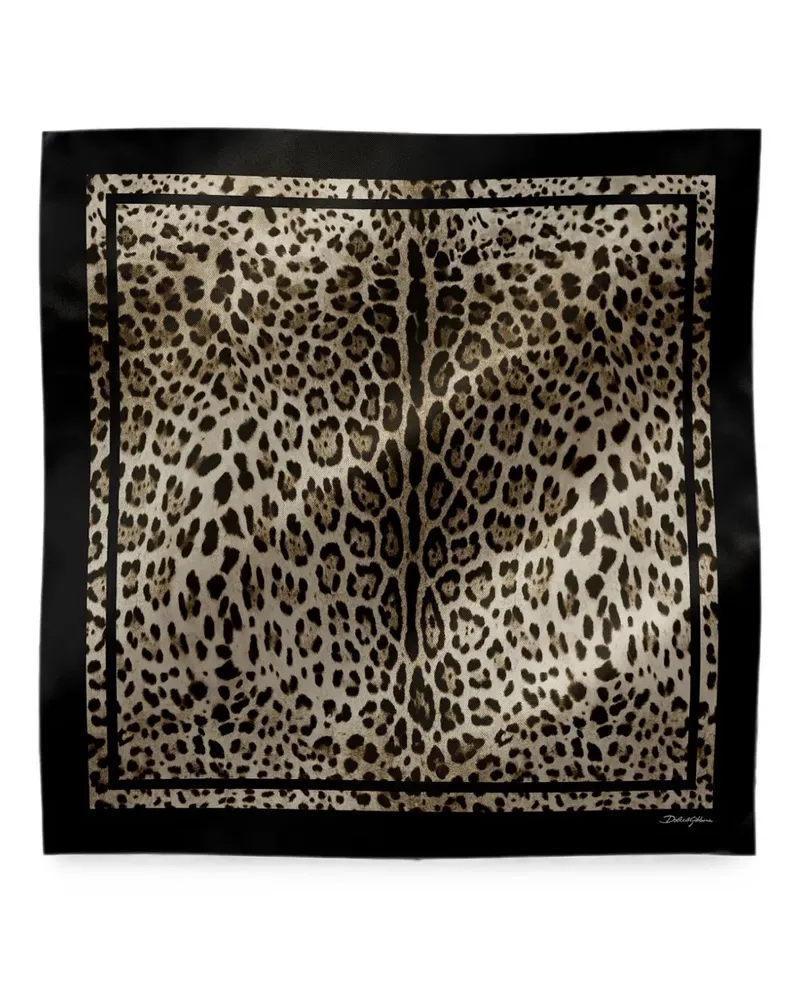 Dolce & Gabbana Schal aus Seidentwill mit Leopardenprint (90x90cm) - Nude Nude