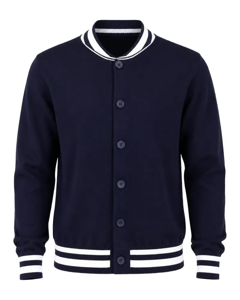 Alpha Studio striped-trim button-up cardigan - Blau Blau