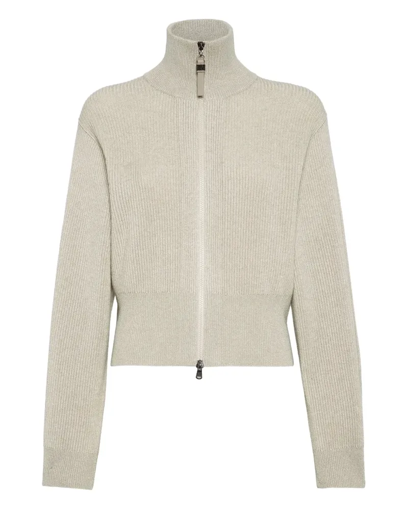 Brunello Cucinelli Gerippter Pullover mit Reißverschluss - Nude Nude