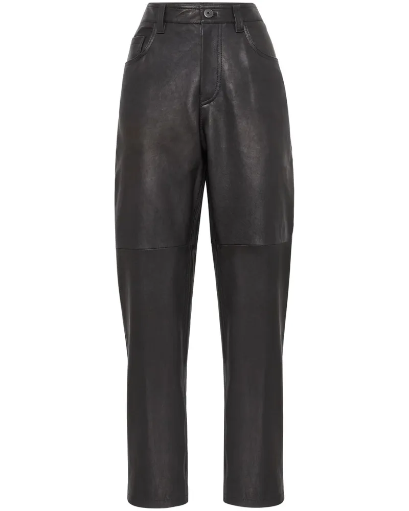 Brunello Cucinelli Hose aus Leder - Schwarz Schwarz