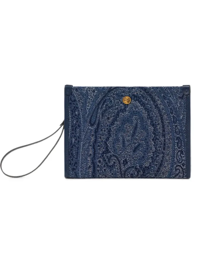 Etro medium jacquard denim pouch with Paisley motif - Blau Blau
