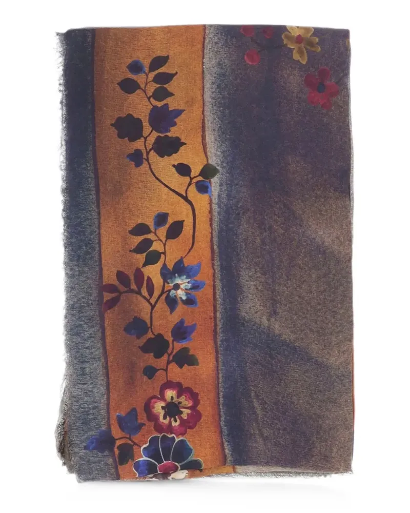 Faliero Sarti floral-print fringed scarf - Blau Blau