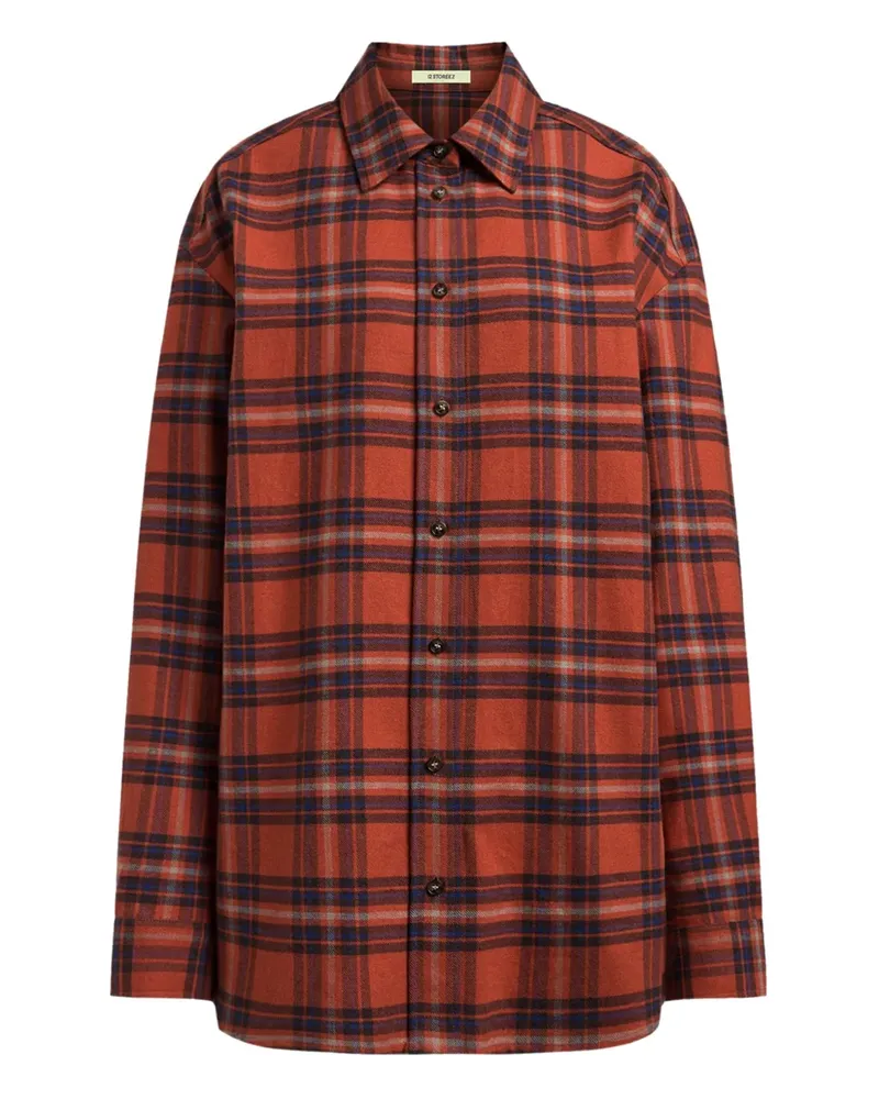 12 STOREEZ Kariertes Flanellhemd - Rot Rot