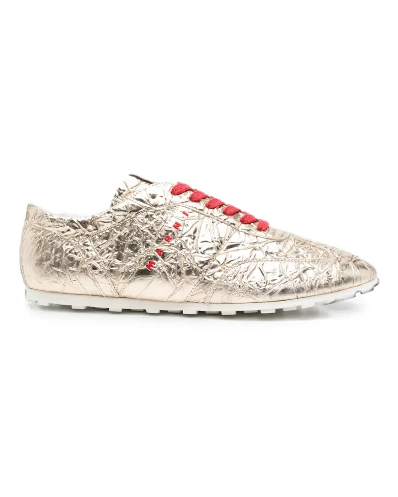 Marni crinkled-finish logo-print sneakers - Gold Gold