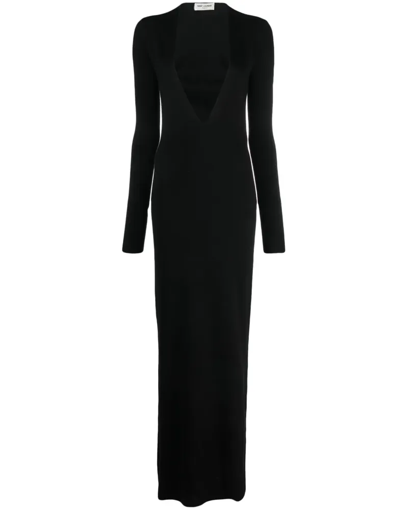 Saint Laurent Maxikleid mit tiefem Ausschnitt - Schwarz Schwarz