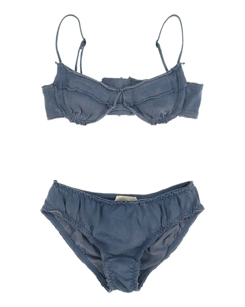 SHUSHU/TONG Lingerie-Set mit Rüschenbesatz - Blau Blau