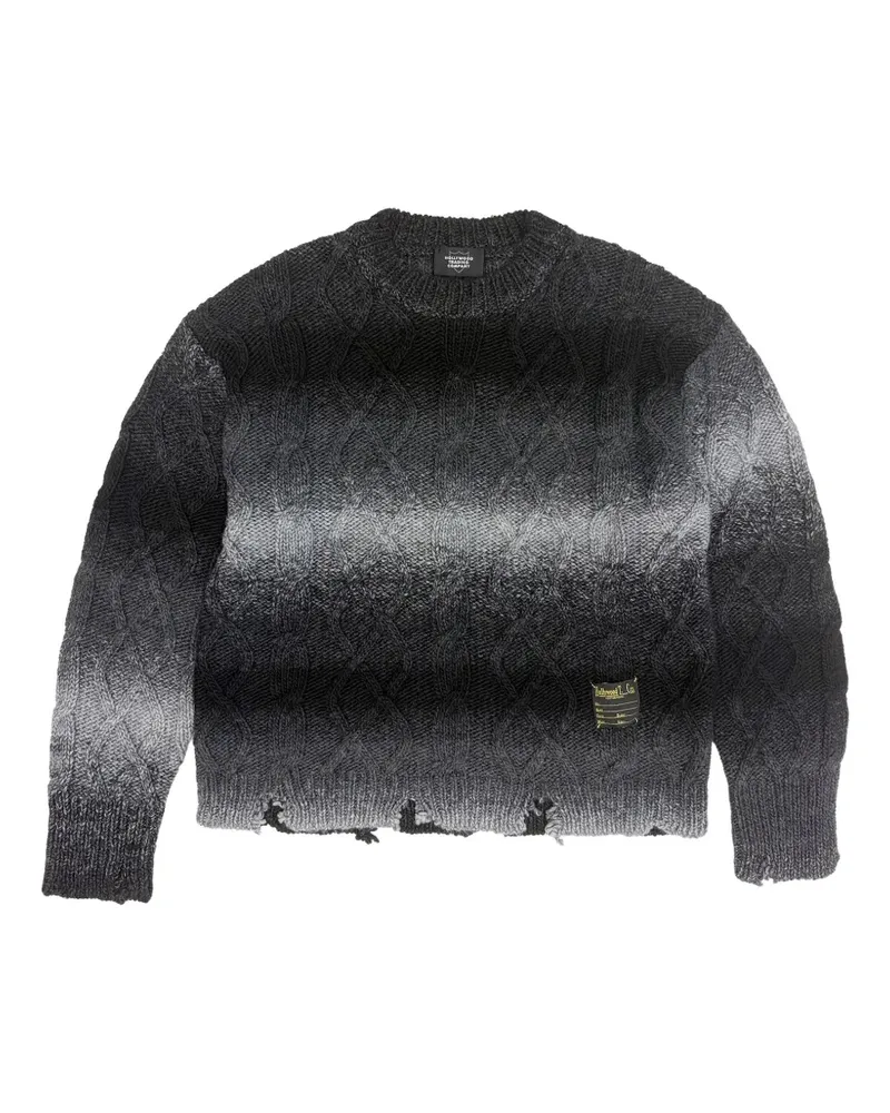 HTC Hollywood Trading Company Distressed-Pullover mit Zopfmuster - Schwarz Schwarz