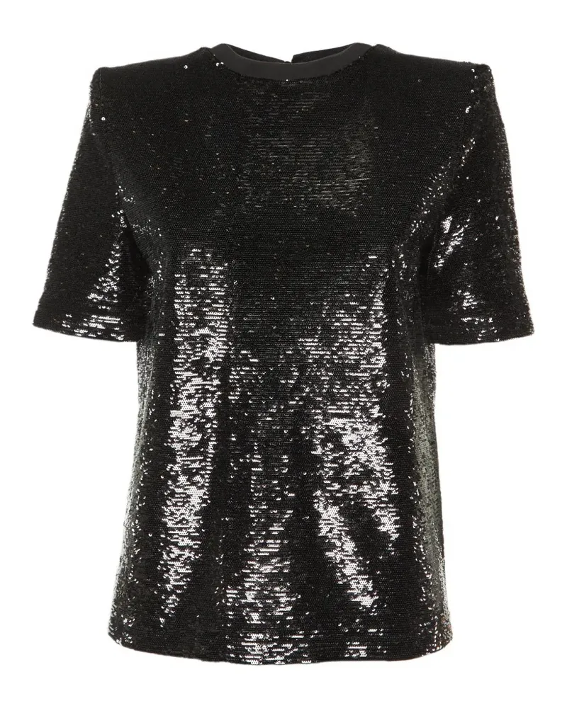 ATTICO Pailletten-T-Shirt mit betonten Schultern - Schwarz Schwarz