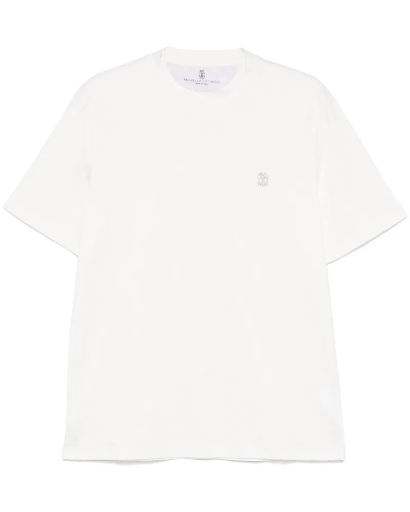 Brunello Cucinelli T-Shirt mit Logo-Stickerei Weiß