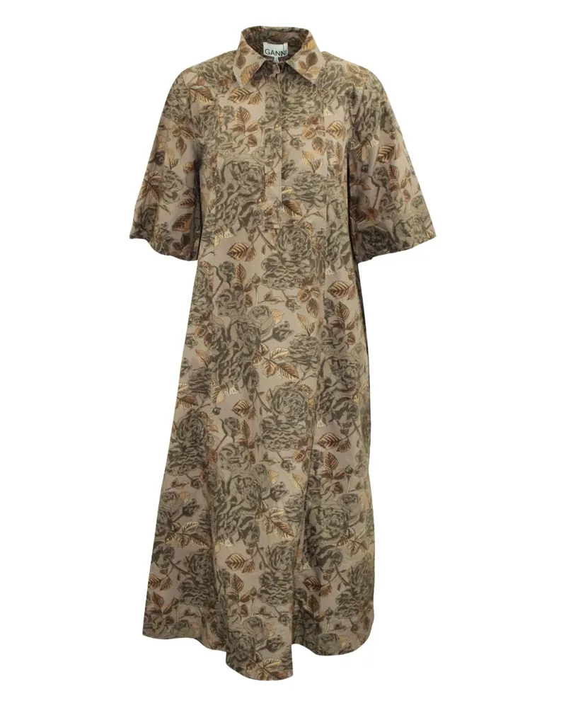 Ganni Hemdkleid mit Blumen-Print - Braun Braun