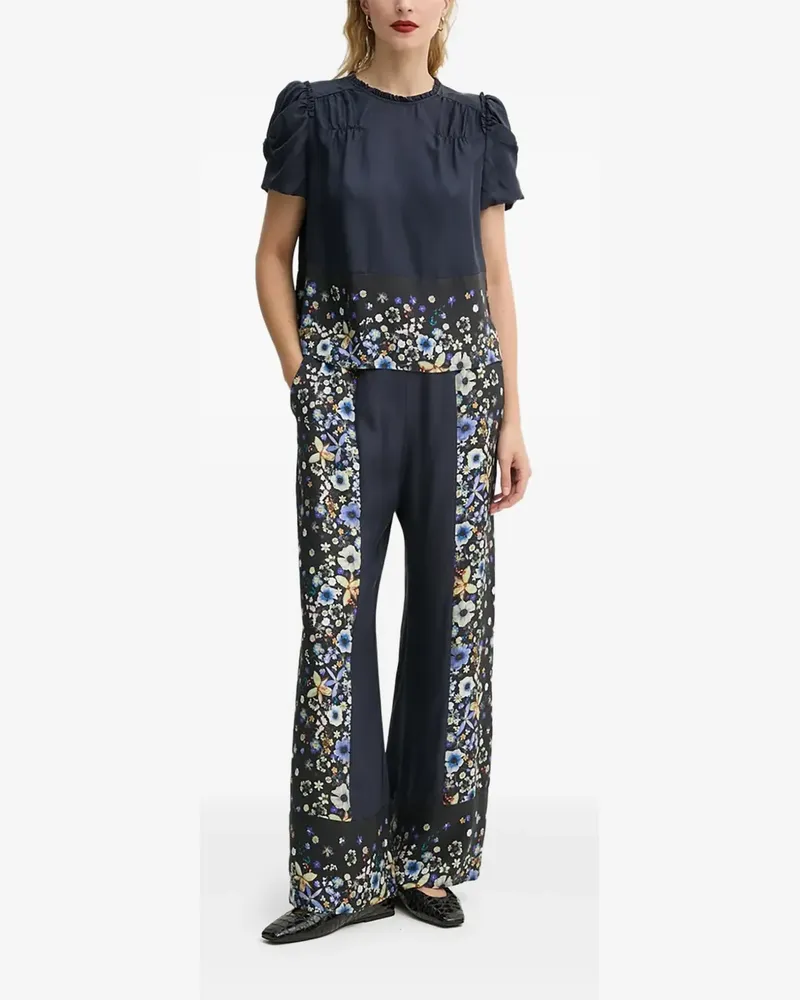 MUNTHE Bluse mit Blumen-Print - Blau Blau