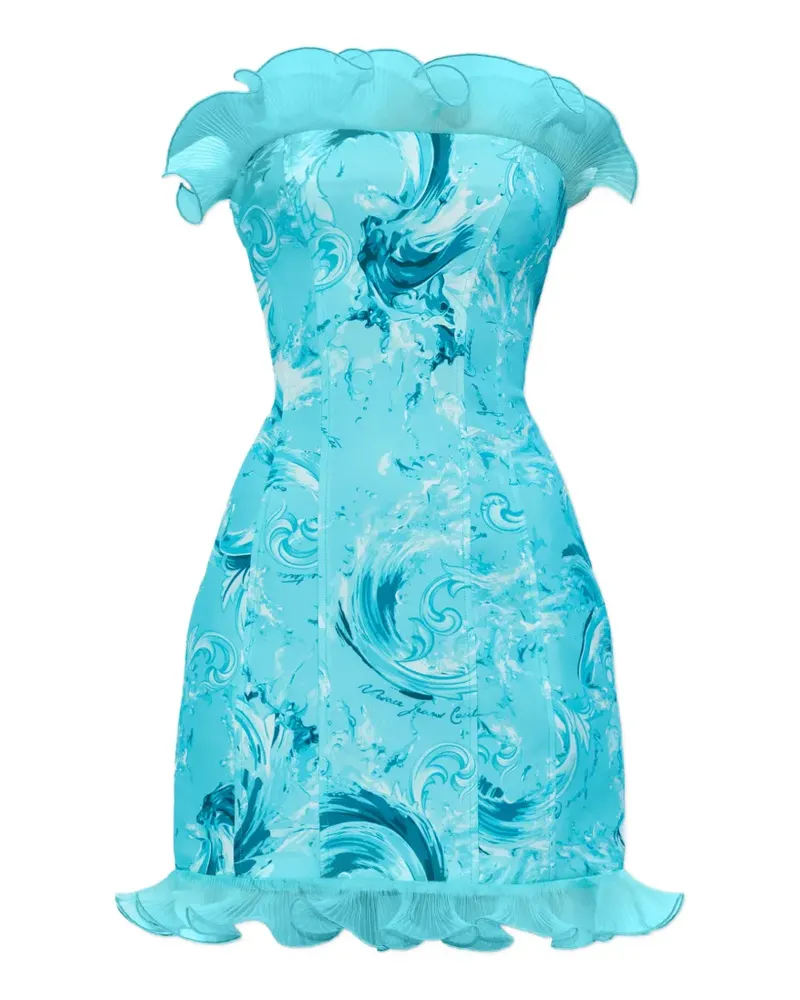 Versace Jeans off-shoulder patterned mini dress - Blau Blau