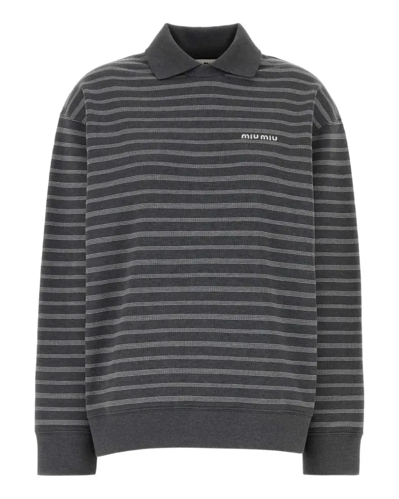 Miu Miu Gestreiftes Sweatshirt mit Poloshirtkragen - Grau Grau