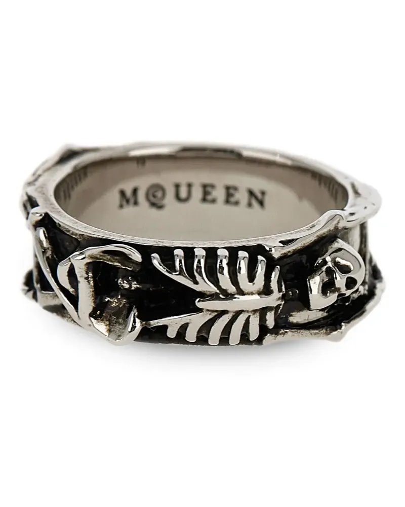 Alexander McQueen Dancing Skeleton engraved ring - Silber Silber