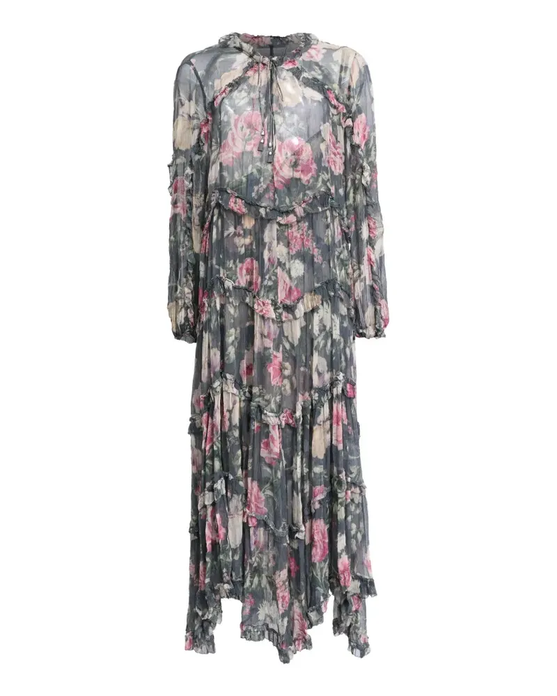 Zimmermann Stufenkleid mit Blumenprint - Grau Grau