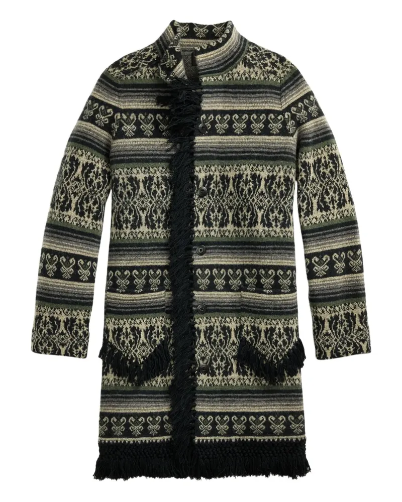 Ralph Lauren Gemusterter Amelia Mantel mit Fransen - Grau Grau
