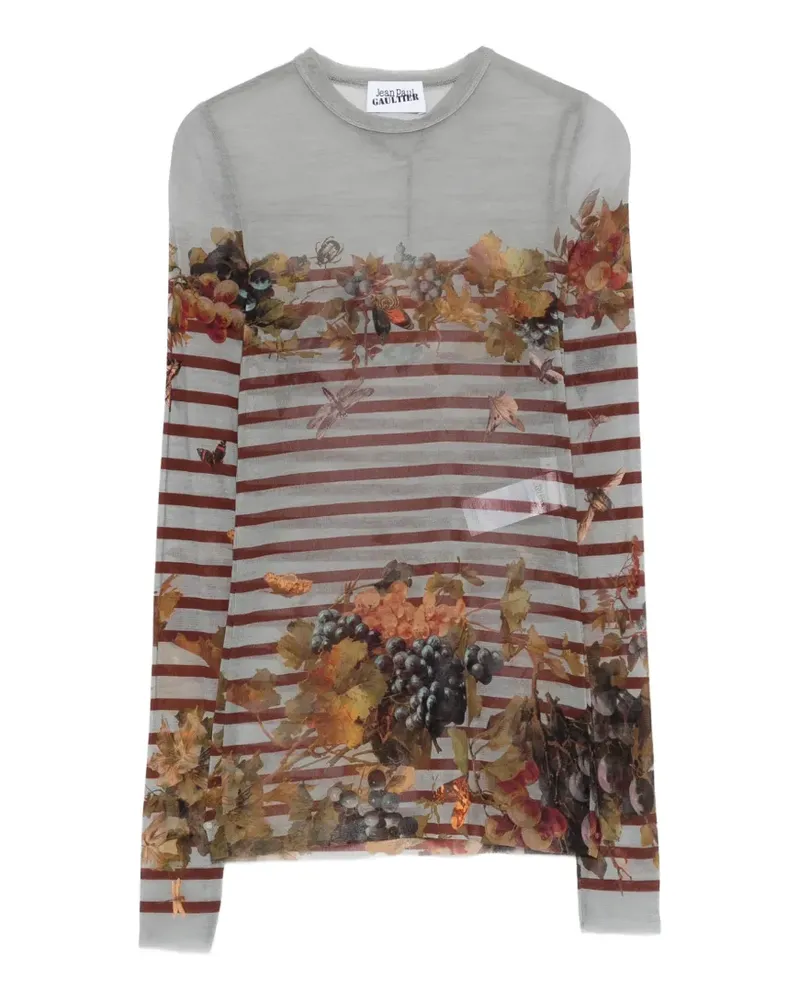 Jean Paul Gaultier Gestreiftes Marinière Oberteil mit Trauben-Print - Grau Grau